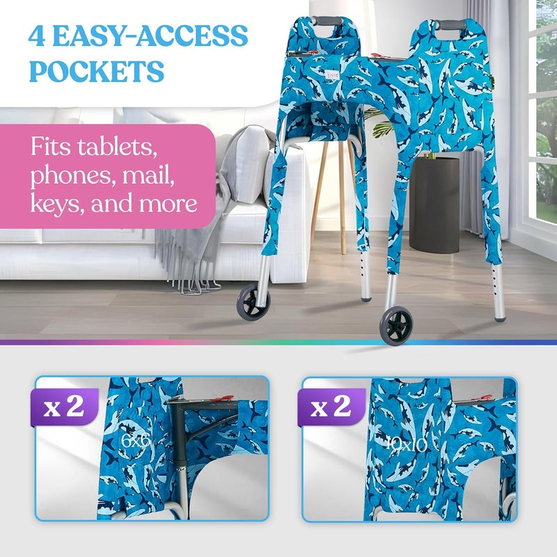 Jover – Walker Covers (Whale Dance) – Colorful Fabric Cover for Standard Folding Walker Mobility Aid with Pockets, Easy Fit Senior Walker Accessories, Washable Polyester, + Matching Storage Bag - Image 4
